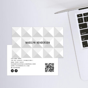 Geometric Modern Bold White Abstract QR Code Business Card