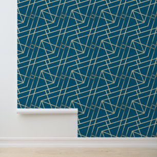 Geometric Modern Classy Chic Deco Gold & Turquoise Wallpaper