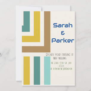 Geometric Modern Colour block Wedding Blue Invitation