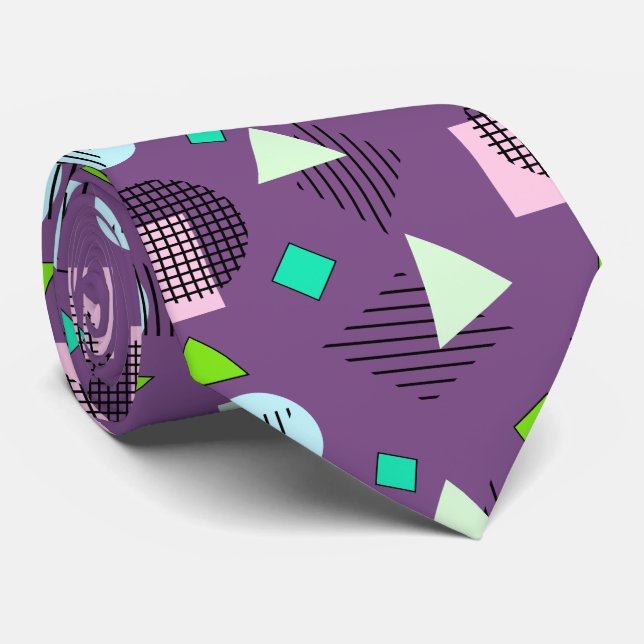 Geometric Modern Colourful Memphis Style Design Tie (Rolled)