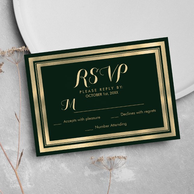 Geometric modern forest green gold RSVP Card (Geometric modern forest green gold RSVP)