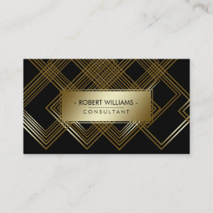 Geometric Modern Gold Faux Black Lined Glitter Business Card