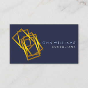 Geometric Modern Gold Faux Professional Navy Blue Business Card