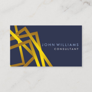 Geometric Modern Gold Faux Professional Navy Blue Business Card