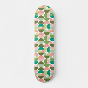 Geometric Modern Green & Peach Skateboard