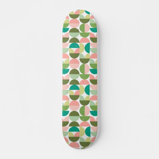 Geometric Modern Green & Peach Skateboard (Front)