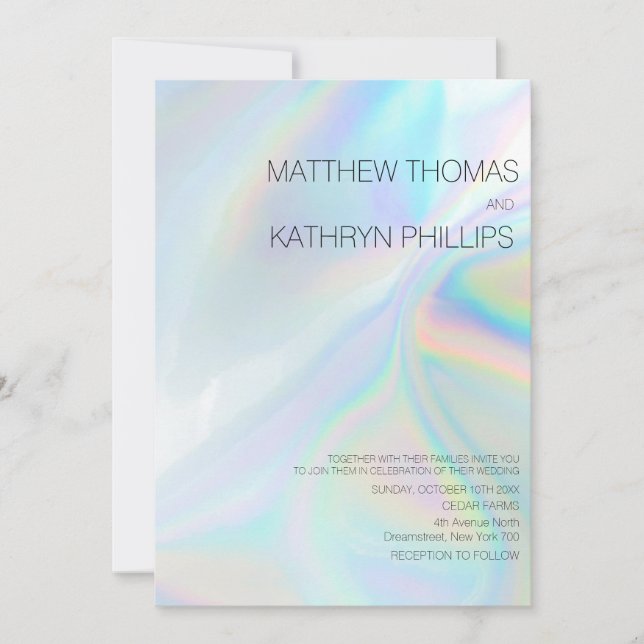 Geometric Modern Holographic Wedding Invitation (Front)