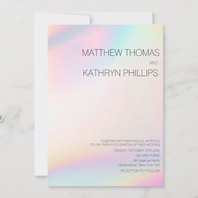 Geometric Modern Holographic Wedding Invitation (Front)
