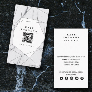 Geometric Modern Marble QR Code Social Media Business Card