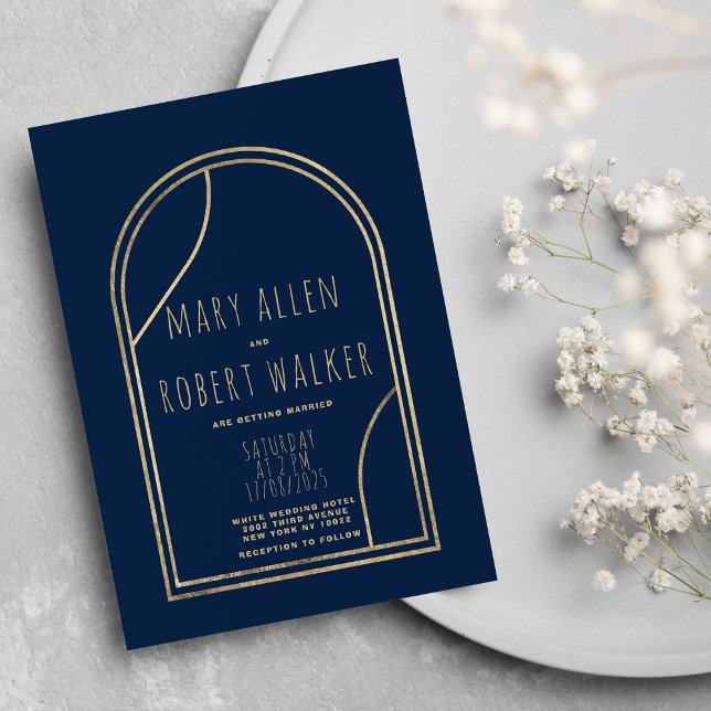 Geometric modern navy blue gold classy wedding invitation (Geometric modern navy blue gold classy wedding)