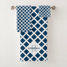 Geometric Modern Navy Blue Pattern Monogram