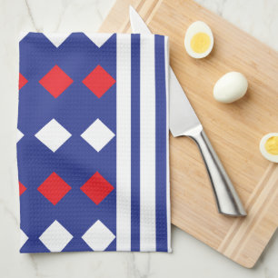 Geometric Modern White Red Diamond Stripe Tea Towel