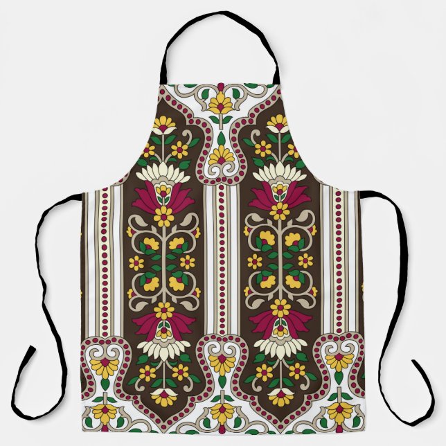 Geometric Moghul Paisley pattern on white backgrou Apron (Front)
