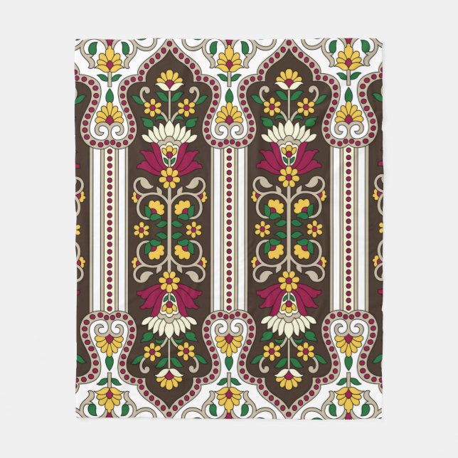 Geometric Moghul Paisley pattern on white backgrou Fleece Blanket (Front)
