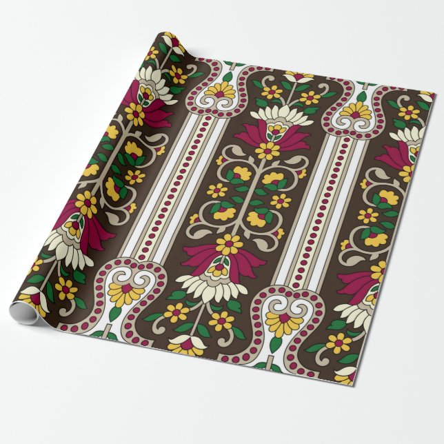 Geometric Moghul Paisley pattern on white backgrou Wrapping Paper (Unrolled)