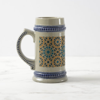 Geometric Moroccan Tile & Orange Pattern Beer Stein