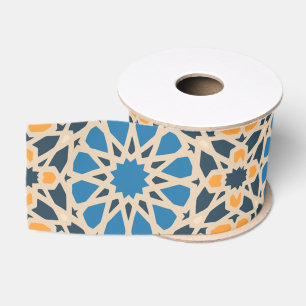 Geometric Moroccan Tile & Orange Pattern Grosgrain Ribbon