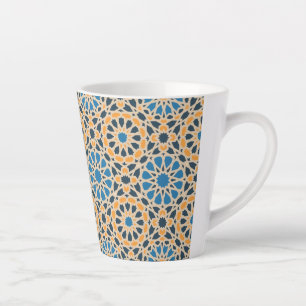 Geometric Moroccan Tile & Orange Pattern Latte Mug