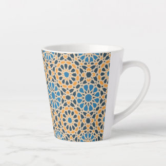 Geometric Moroccan Tile & Orange Pattern Latte Mug