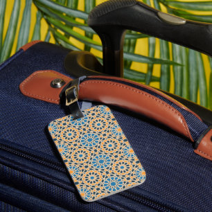 Geometric Moroccan Tile & Orange Pattern Luggage Tag