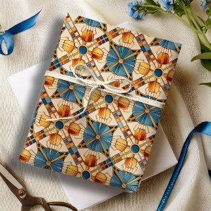 Geometric Moroccan Tile Pattern#1 Teal Gold ID1077 Wrapping Paper