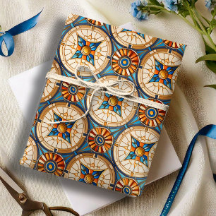 Geometric Moroccan Tile Pattern#2 Teal Gold ID1077 Wrapping Paper