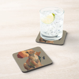 Geometric Mosaic Lioness with Stylised Africa Map Coaster