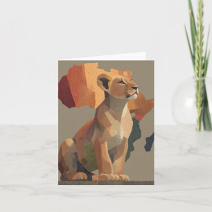 Geometric Mosaic Lioness with Stylised Africa Map  Holiday Card