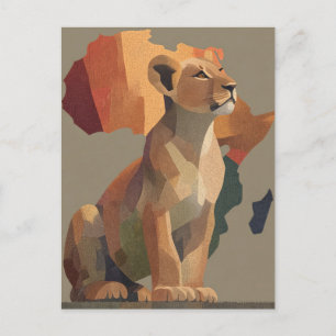 Geometric Mosaic Lioness with Stylised Africa Map  Holiday Postcard