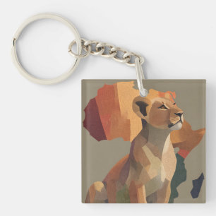 Geometric Mosaic Lioness with Stylised Africa Map  Key Ring