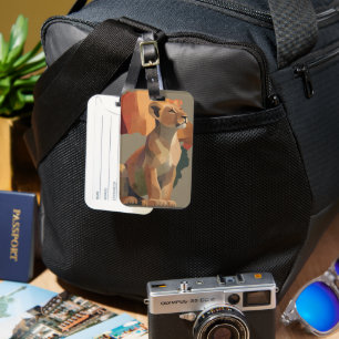 Geometric Mosaic Lioness with Stylised Africa Map  Luggage Tag