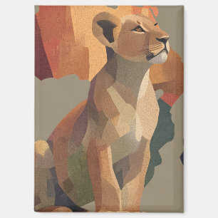 Geometric Mosaic Lioness with Stylised Africa Map Magnet