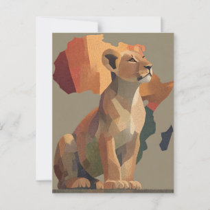 Geometric Mosaic Lioness with Stylised Africa Map Postcard