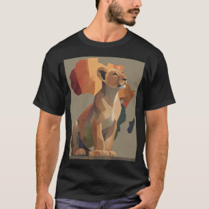 Geometric Mosaic Lioness with Stylised Africa Map  T-Shirt