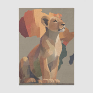 Geometric Mosaic Lioness with Stylised Africa Map  Tissue Paper