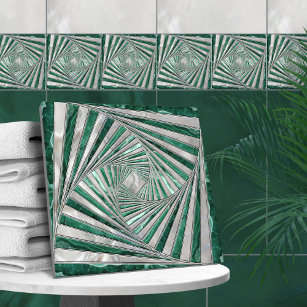 Geometric Mosaic Spiral - Green Marble and Pearl Tile