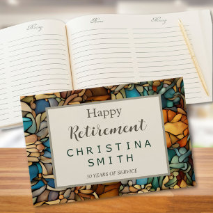Geometric Mosaic Stained Glass Retirement Party Guest Book