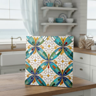 Geometric Mosaic Tile Pattern#5 Teal White ID1078