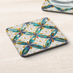 Geometric Mosaic Tile Pattern#5 Teal  White ID1078 Coaster