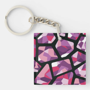 Geometric Mosaic,Vibrant Pink and Purple Gemstones Key Ring