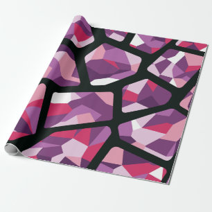 Geometric Mosaic,Vibrant Pink and Purple Gemstones Wrapping Paper
