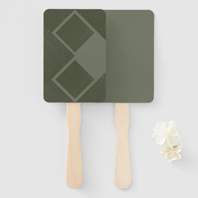 Geometric Moss Green Event Hand Fans (Front and Back)