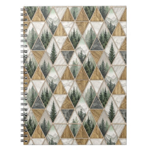 Geometric Mountain & Pine Forest Tile Pattern Art Notebook