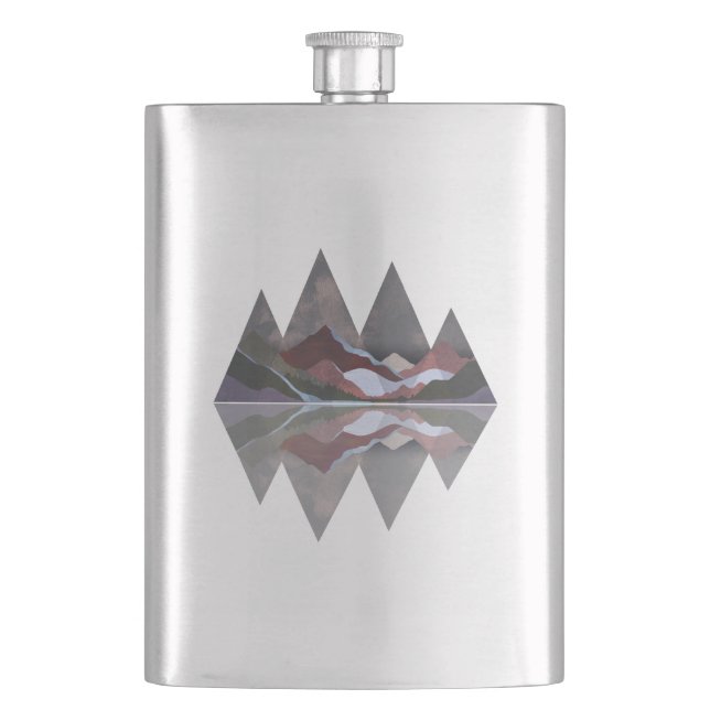 Geometric Mountain Scene Hip Flask (Front)