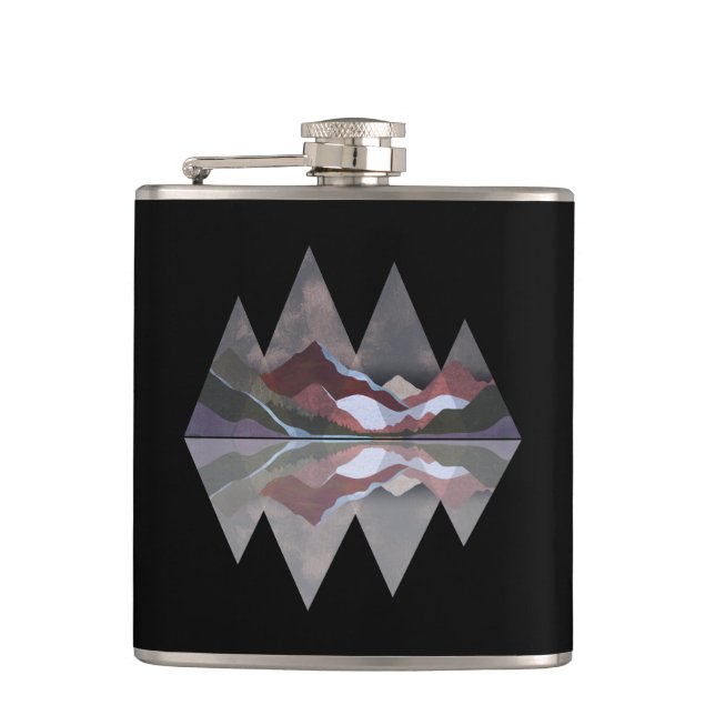 Geometric Mountain Scene Hip Flask (Front)