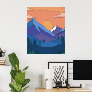 Geometric Mountain Sunset  Poster