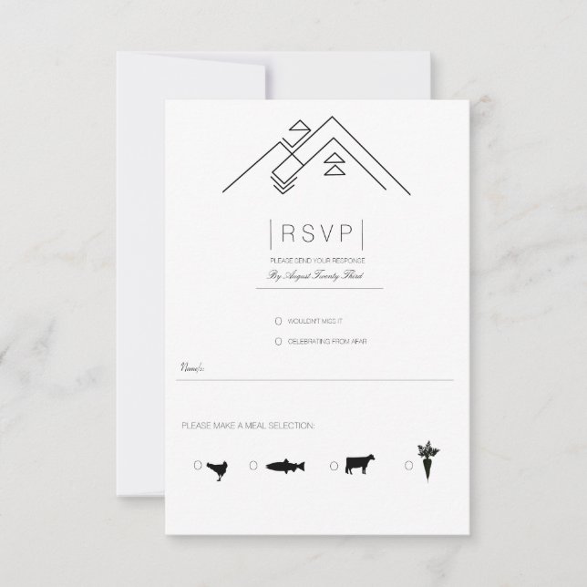 Geometric Mountains | Modern Black & White RSVP Card (Front)