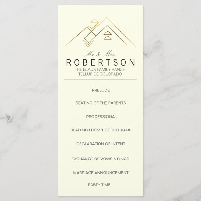 Geometric Mountains | Wedding Rackcard Programme (Front)