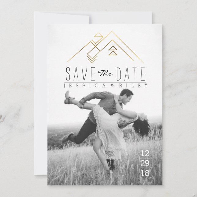 Geometric Mountian | Gold Save The Date Photo (Front)