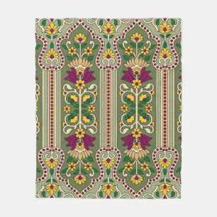 Geometric Mughal Paisley pattern on green backgrou Fleece Blanket